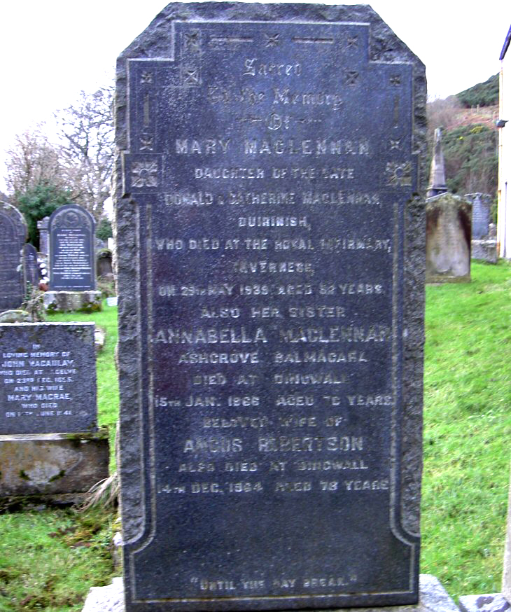 Photo of headstones/Mary MacLennan d1939 hdstn Lochalsh chyd